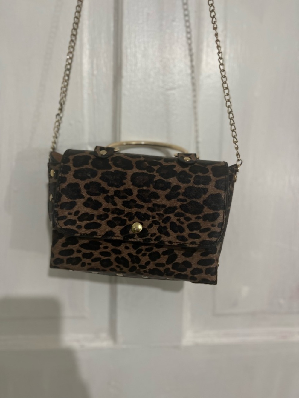 Leopard Print Mini cross body Bag with Gold Chain